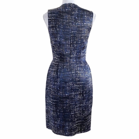 JUDITH & CHARLES 100% SILK BLACK BLUE WHITE PATTERN SLEEVELESS SATIN DRESS - 0 - Picture 2 of 9
